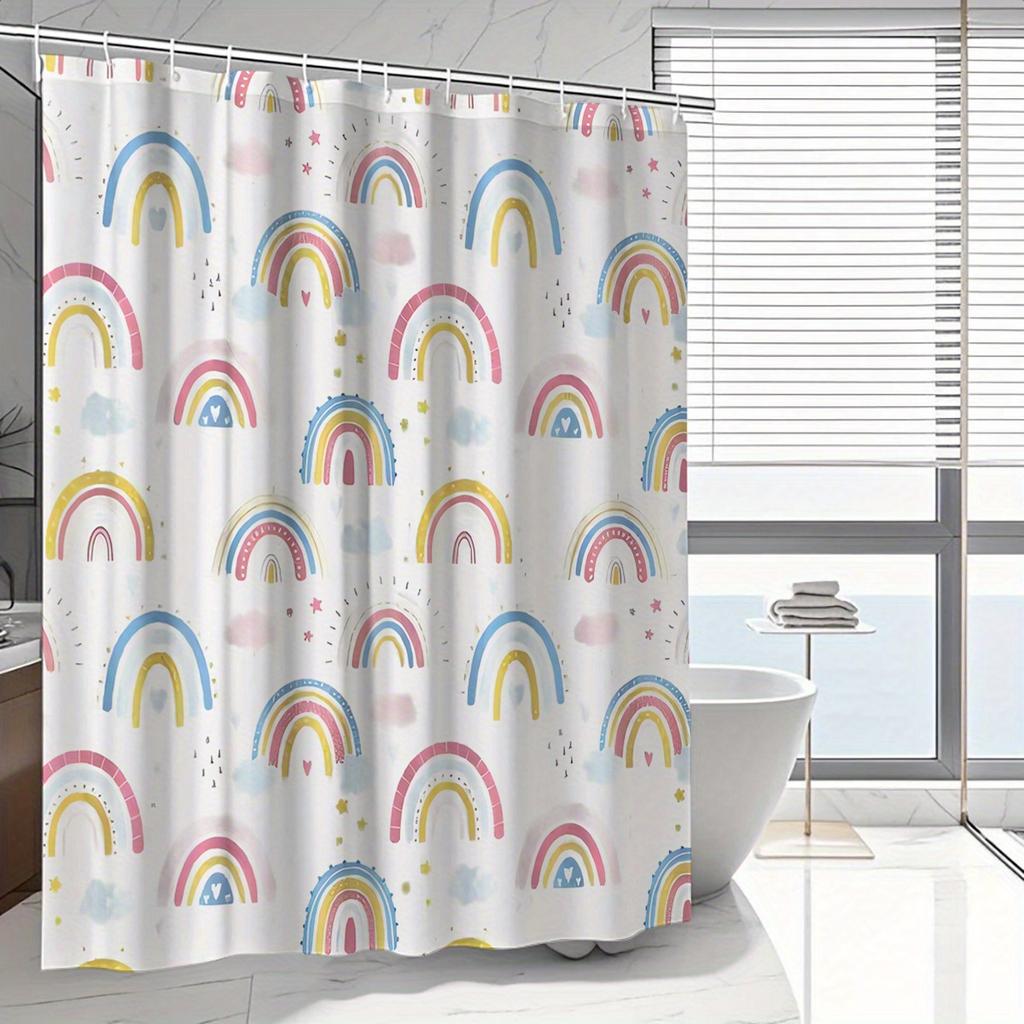 Whimsical Rainbow & Star Shower Curtain, Vibrant Pastel Polyester Design, Machine Washable, Modern Bathroom Decor