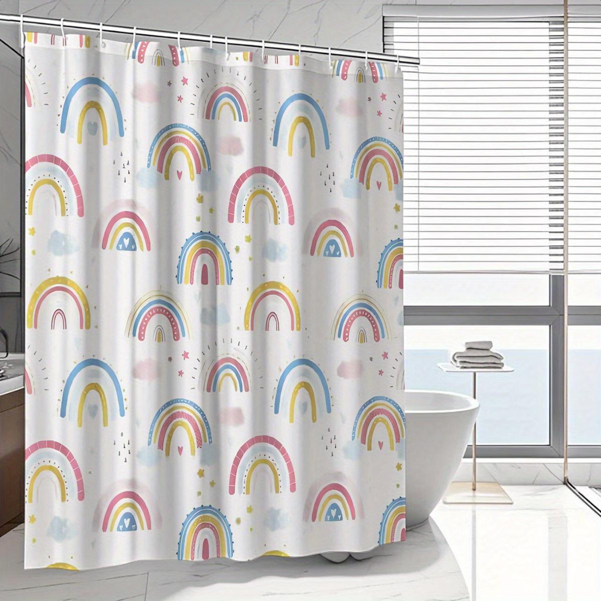 

Whimsical Rainbow & Star Shower Curtain, Vibrant Pastel Polyester Design, Machine Washable, Modern Bathroom Decor W60H190(CM)-1 Pcs