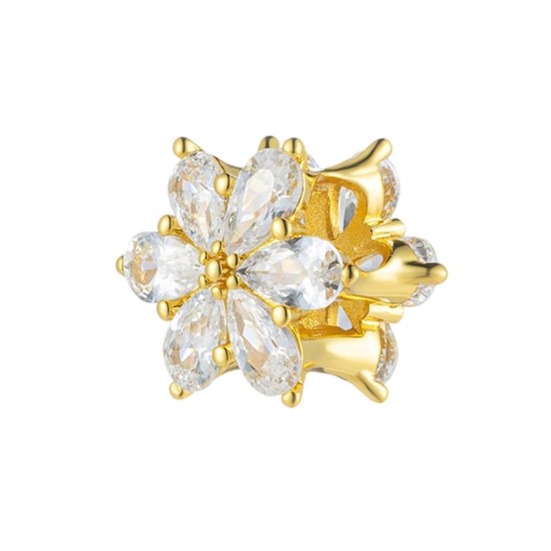 Gold Plated Sparking HeartFlower Charm Beads Pendant Fit Original Copper Bracelet Necklace Beads For Diy Jewelry Women Gift