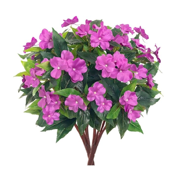 Pack of 2 Artificial Impatiens Balsamina Flowers Realistic Floral Arrangements Silk Stems for Tabletop Displays