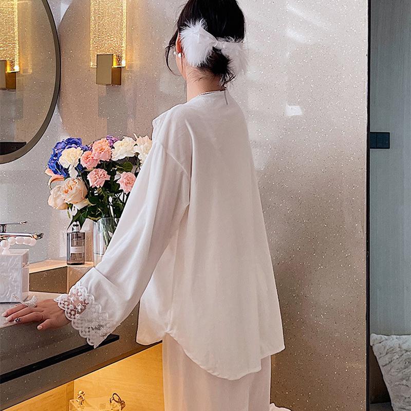 Golden Velvet Pajamas for Women Thin Long-sleeved Lace Printed Pajamas for Women Spring and Autumn Sweet Home Wear Pajamas