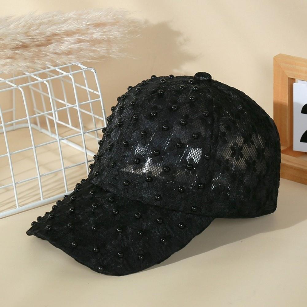 

Fashion Mesh Floral Baseball Cap Solid Color Breathable Lace Sun Hat Thin UV Protection Peaked Cap чёрный