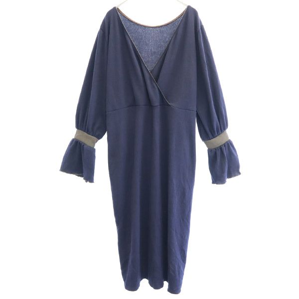 

unused THURIUM Long sleeve Dancing tuck cut frills Long dress 38 Navy Women Used