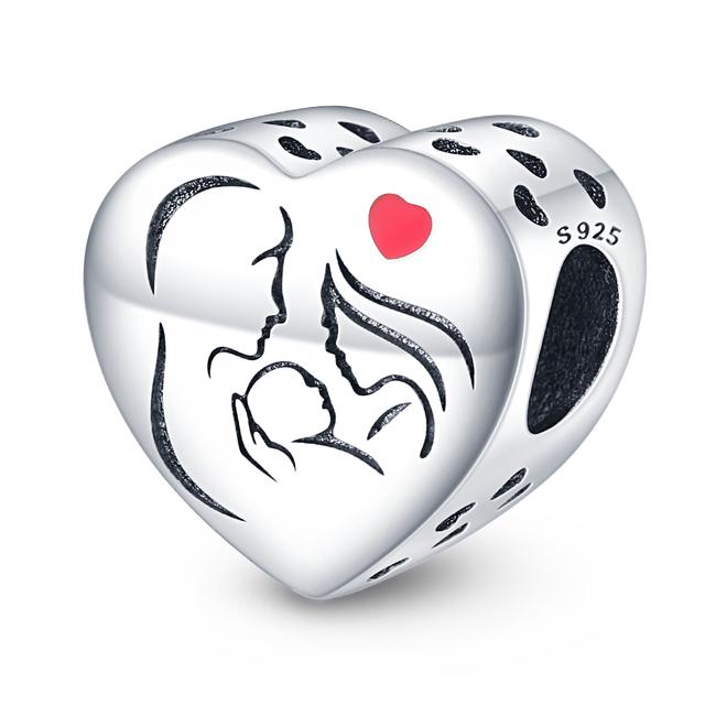 New 925 Sterling Silver Red Color Series Heart Shape Charms Beads Lucky Jewelry Gifts
