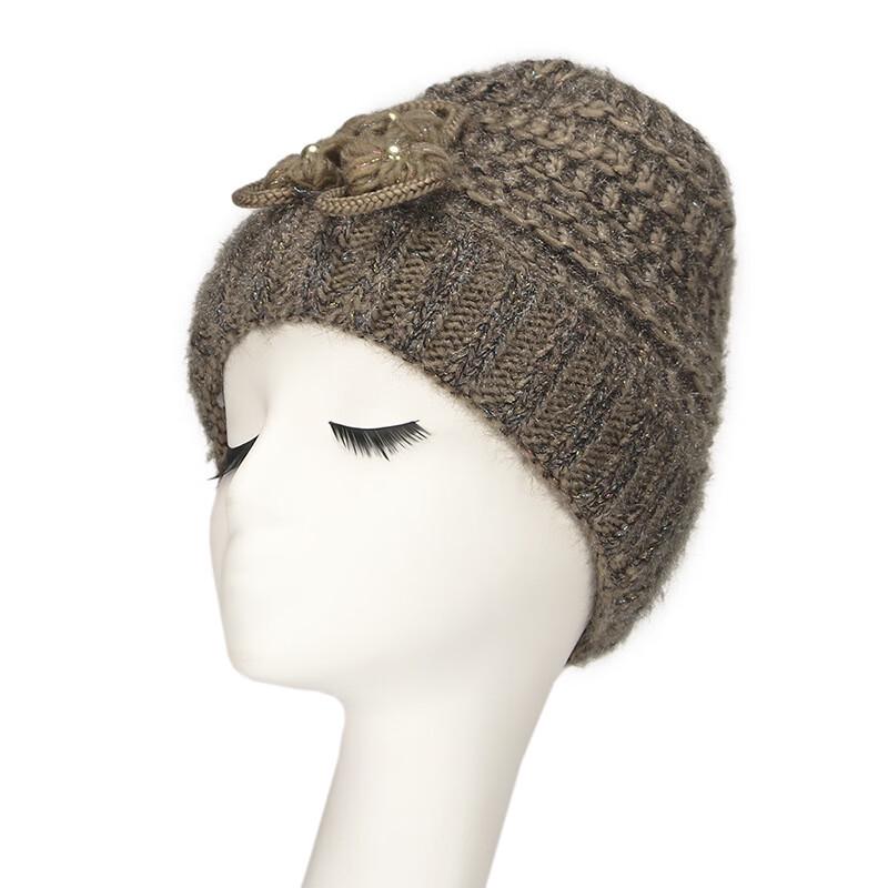 ZHENYUEQI Women s Winter Rabbit Fur Knitted Hat with Flower Adjustable