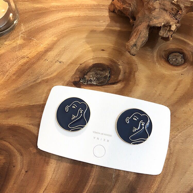 Personalized Color Dripping Oil Round Face Stud Earrings Geometric Square Men's and Women's Avatars Funny Abstract Earrings