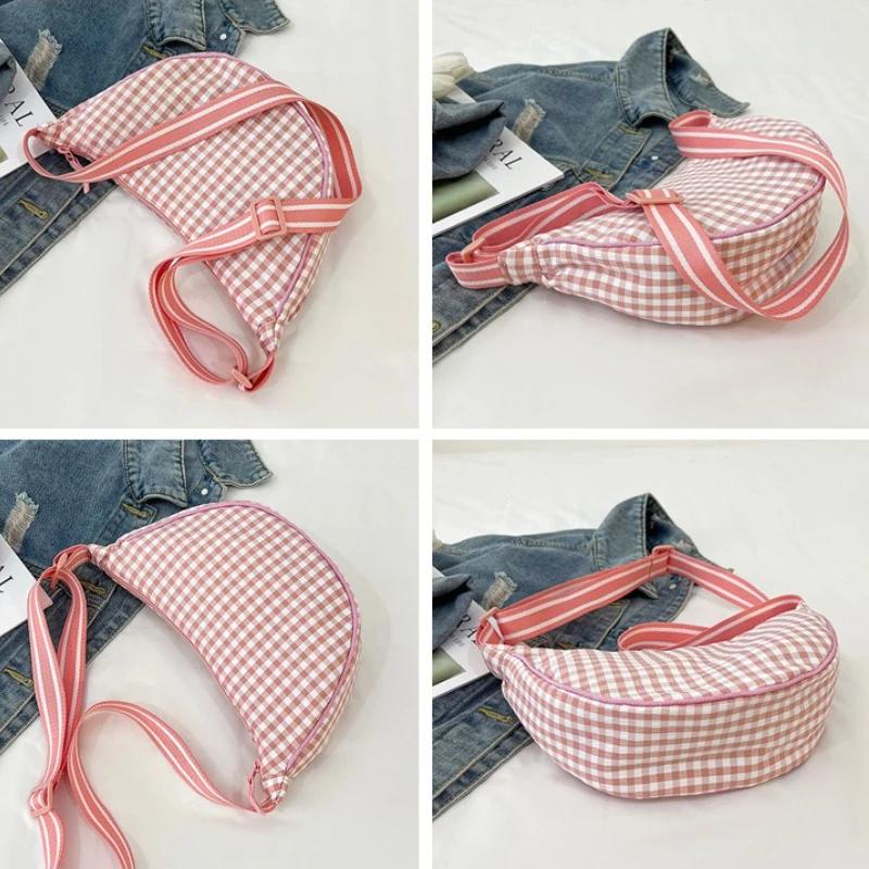 Simple Plaid Women's Hobos Shoulder Bags Casual New Female Nyl Crossbody Bag Out Door Travel Girls Underarm Purse Handbags