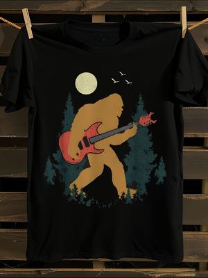 Sasquatch Guitar T-Shirt Mens Tshirt Womens Tshirts with Letters Print Short Sleeves T-Shirt Casual Street Tee Shirt Top