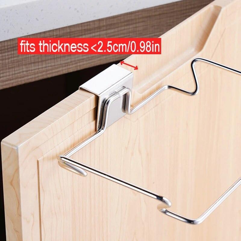 Kitchen Trash Rack Cabinet Door Garbage Bags Holder Stainless Steel Closet Garbage Storage Holder Towel Hanging