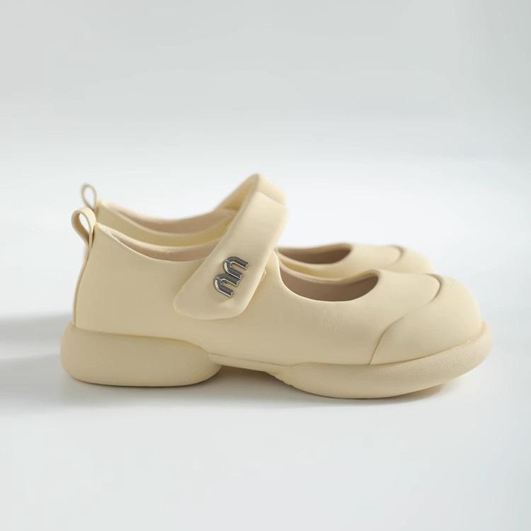 Qiao Feifei High Heels Original Niche Soft Leather Mary Jane Shoes Velcro Word with Round Head Comfortable Thick Sole