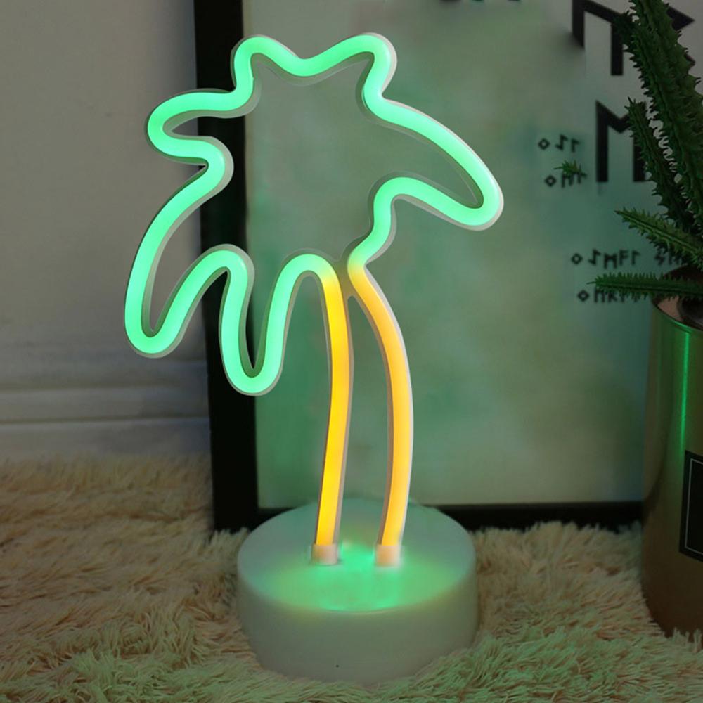 Battery/USB LED Neon Night Light Sign Flamingo Unicorn Coconut Tree Cactus Pineapple Table Lamp Kids Bedroom Christmas Art Decor