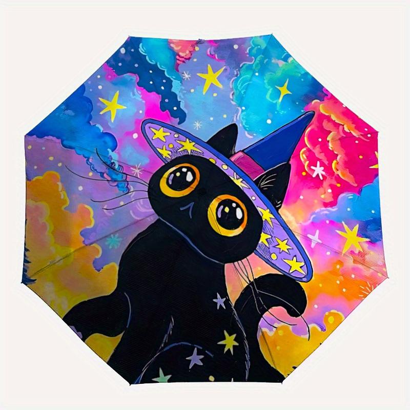 

1pc Witch Cat Automatic Open/close Umbrella, 8-Rib sturdy structure, Portable Travel Umbrella, Parties, Everyday Use, Outdoor Accessory, Art