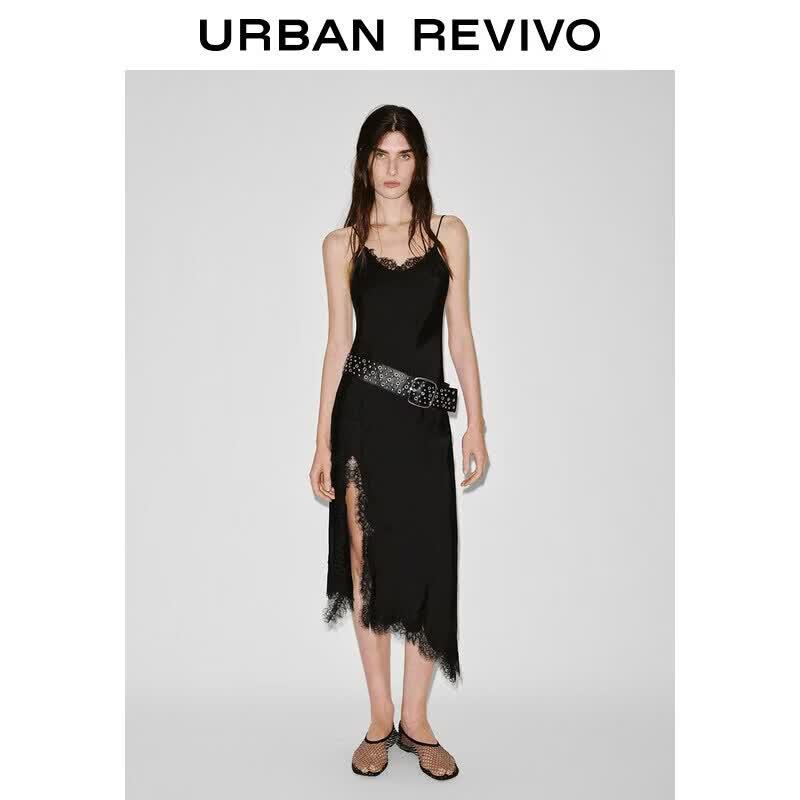 UR2026 Women s Asymmetric V-Neck Lace Cami Dress M чёрный