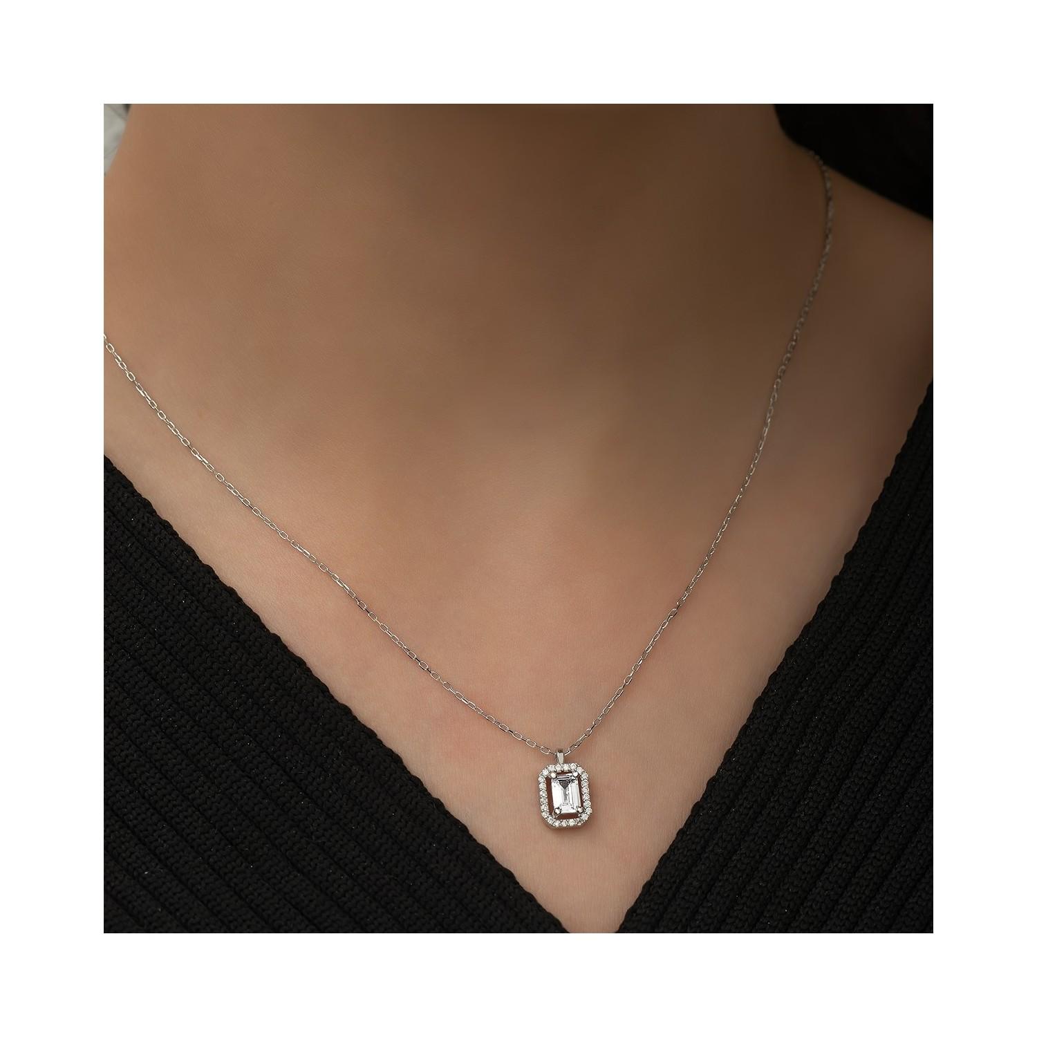 

Женское колье из стерлингового серебра 925 пробы с цирконовым камнем