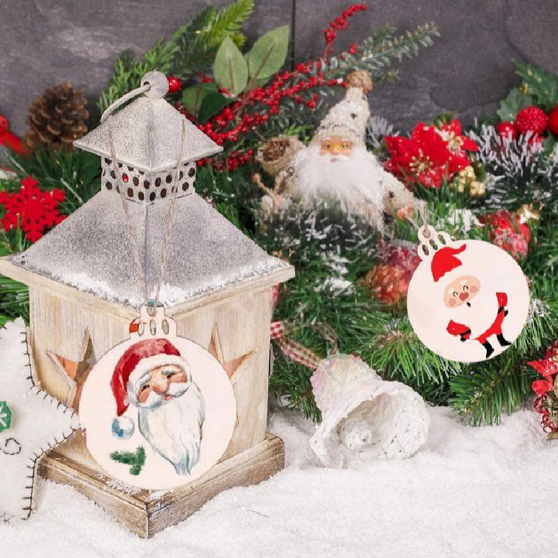 1pcs Merry Christmas Wooden Round Baubles Tags Christmas Balls Decoration DIY Craft Ornaments Christmas New Year Navidad Decor