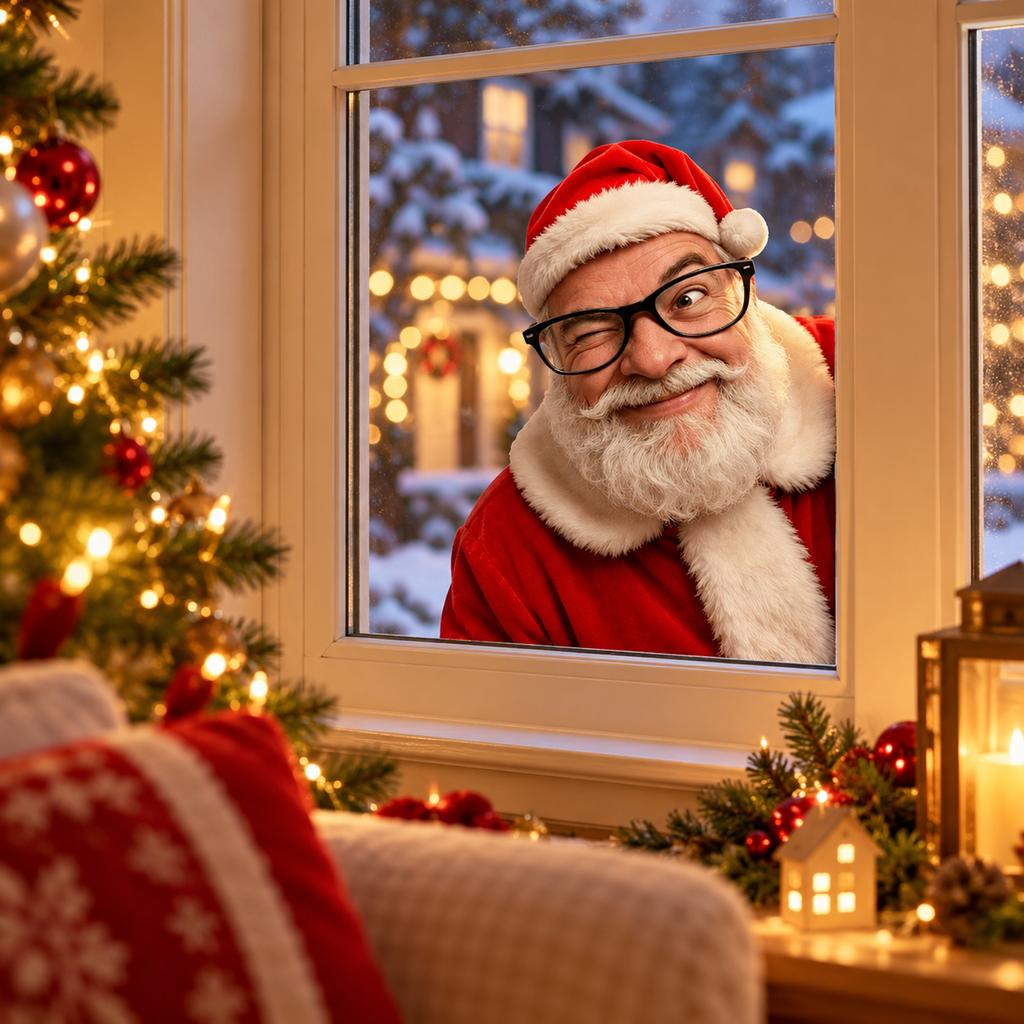 Adesivo Finestra Babbo Natale Curioso, Decorazione Adesiva per Finestre di Natale per Esposizione in Casa durante le Feste