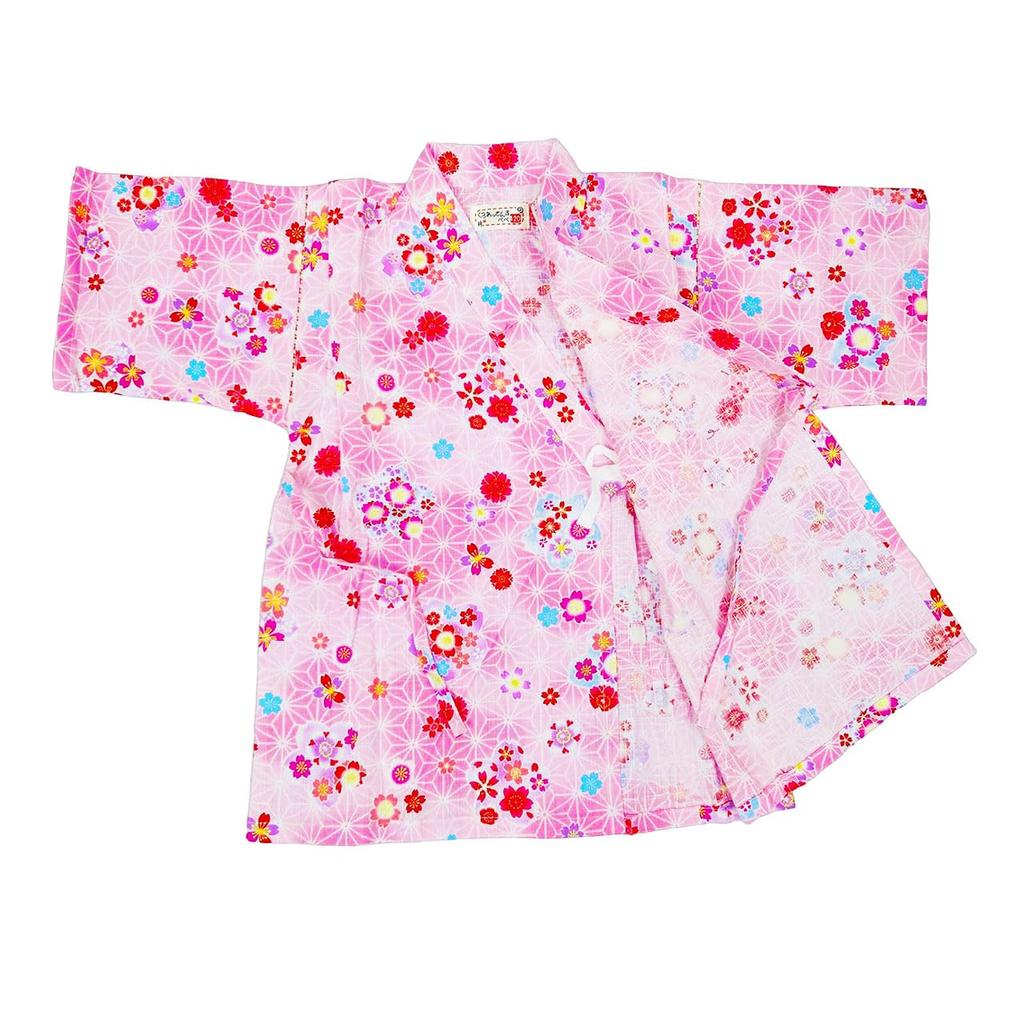 Jinbei for Top and Bottom Floral 120cm Girls, Kids, 100% Cotton, Set, Print, Pink,