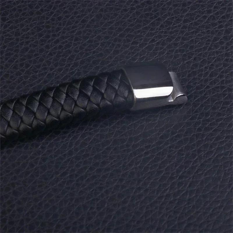 Hochwertiges handgeflochtenes Leder Edelstahl Magnetverschluss Armband Herren Charme Mode Lässiger Schmuck Geschenk