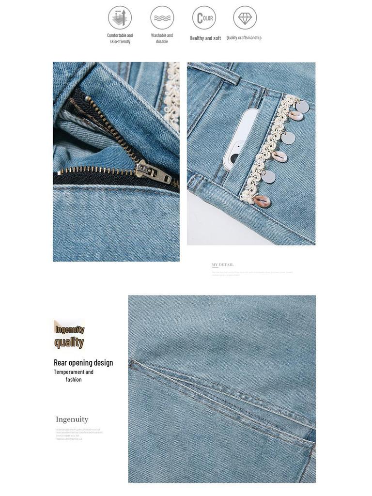 Damen Hellblauer High-Waist Jeans-A-Linien-Rock mit Schlitz - Frühjahr 2026 Mode