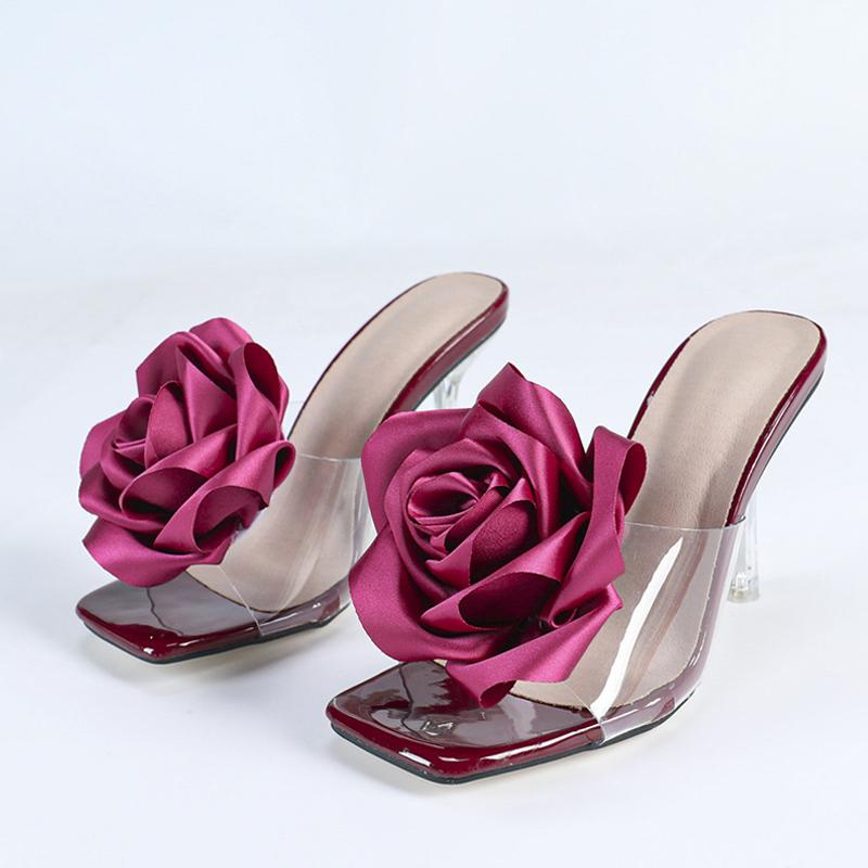 

Летние ПВХ Прозрачные Тапочки Для Женщин Мода Большие Розовые Цветы Дизайнерские Сандалии Женская Обувь Прозрачные Высокие Каблуки Размер 43 43 вино красного