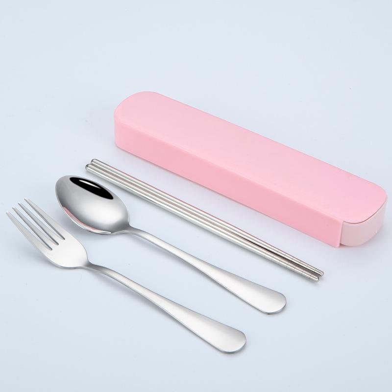 Portable Stainless Steel Cutlery Set: Spoons, Chopsticks, Knife, Fork - Three-Piece Set