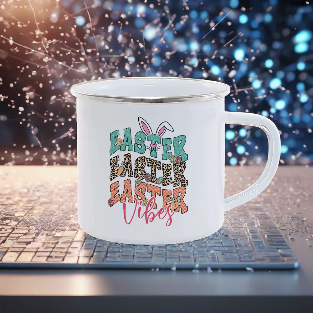 Happy Easter Themed Coffee Mugs Cute Coloful Juice Water Drinkware easy clean Mugs Novetly Rabbit Car Pattern Enamel Mug Safe