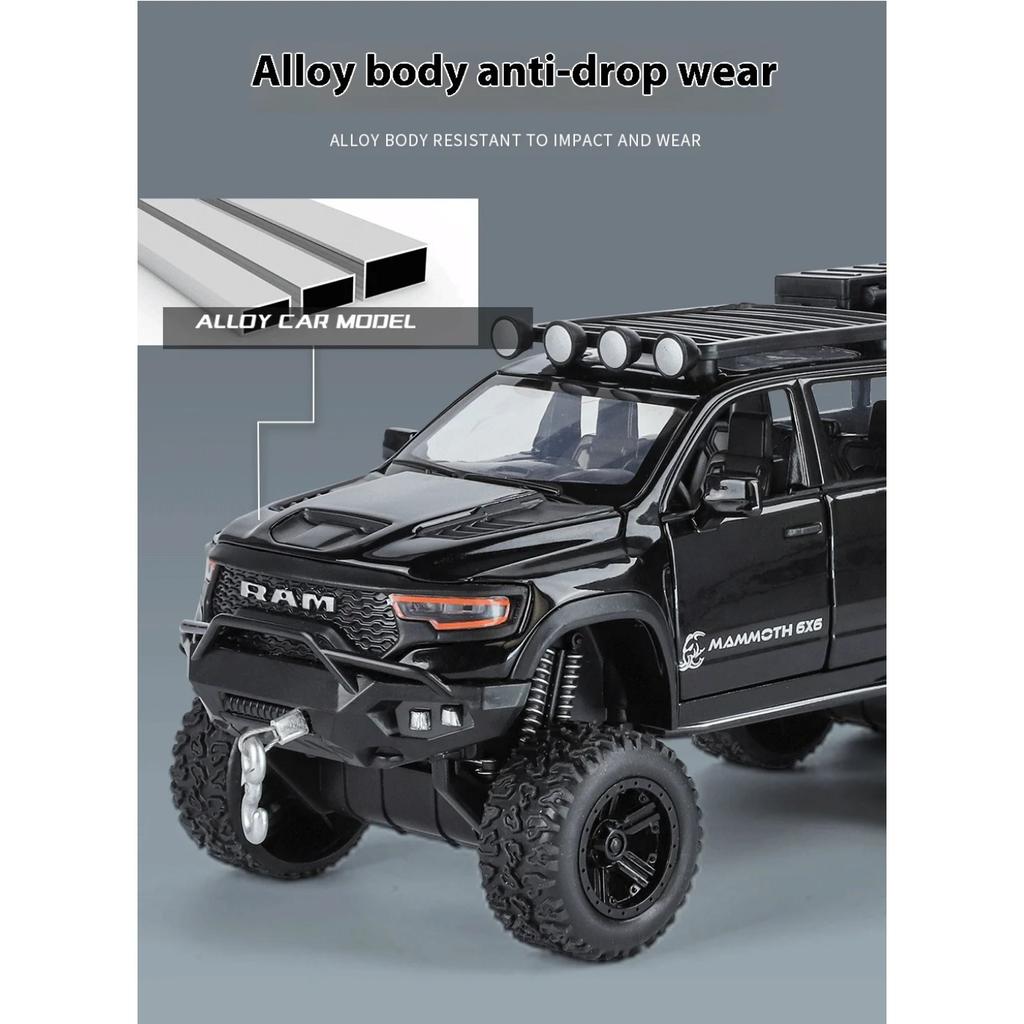 1/32 Scale Dodge Tyrannosaurus RAM 1500 TRX 6X6 Pickup Truck Alloy Car Model Diecast Collection Hobbies Simulation Birthday Gifts Boy