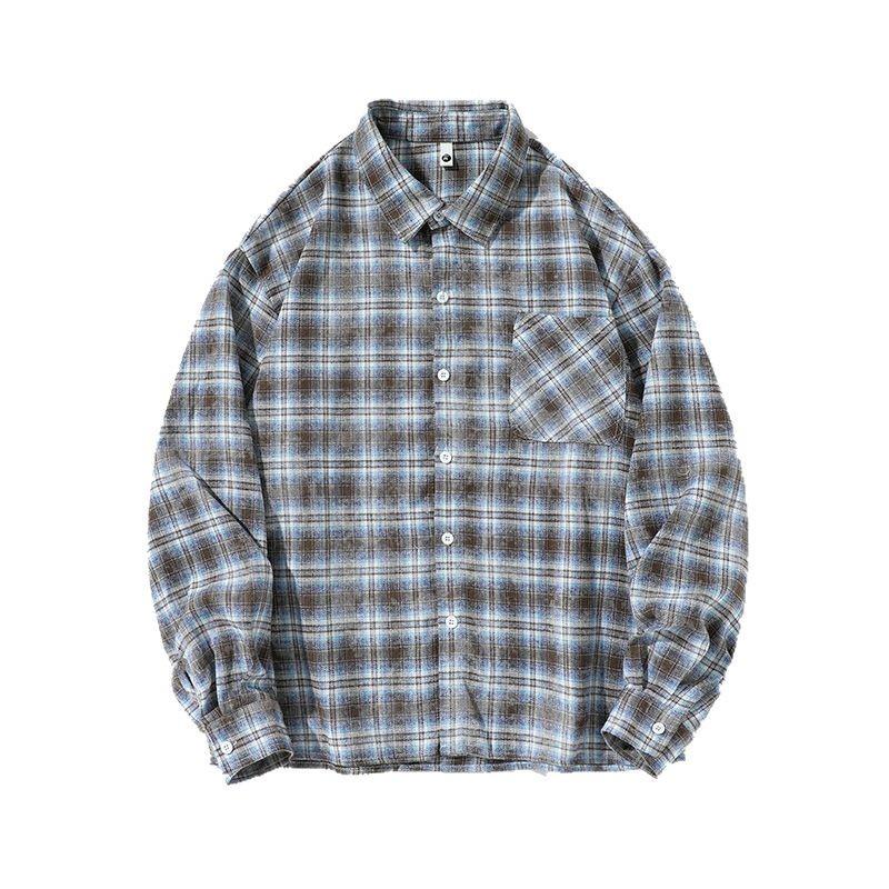 Casual Sports Men's Shirt New Plaid Fashion Long-sleeved American Retro Top