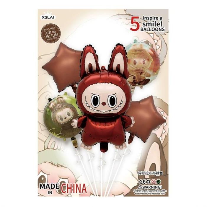 5 Stück Niedlicher Cartoon Labubu Aluminiumfolienballon Kinder Geburtstagsfeier Dekoration Babyparty Aufblasbares Spielzeug