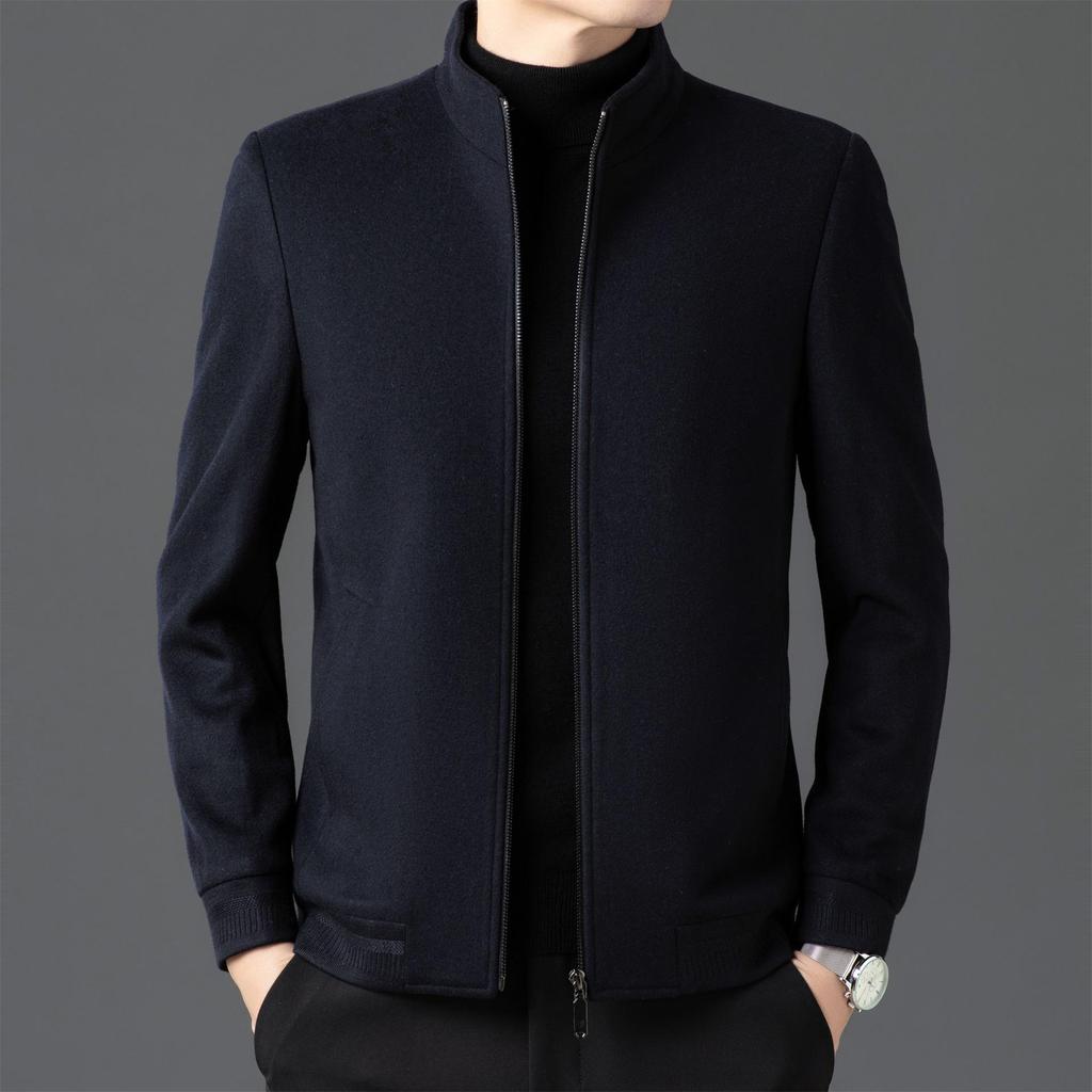 Men's Double-Sided Cashmere Wool Coat, Short Stand Collar, Casual Dad's Jacket for Autumn/Winter.