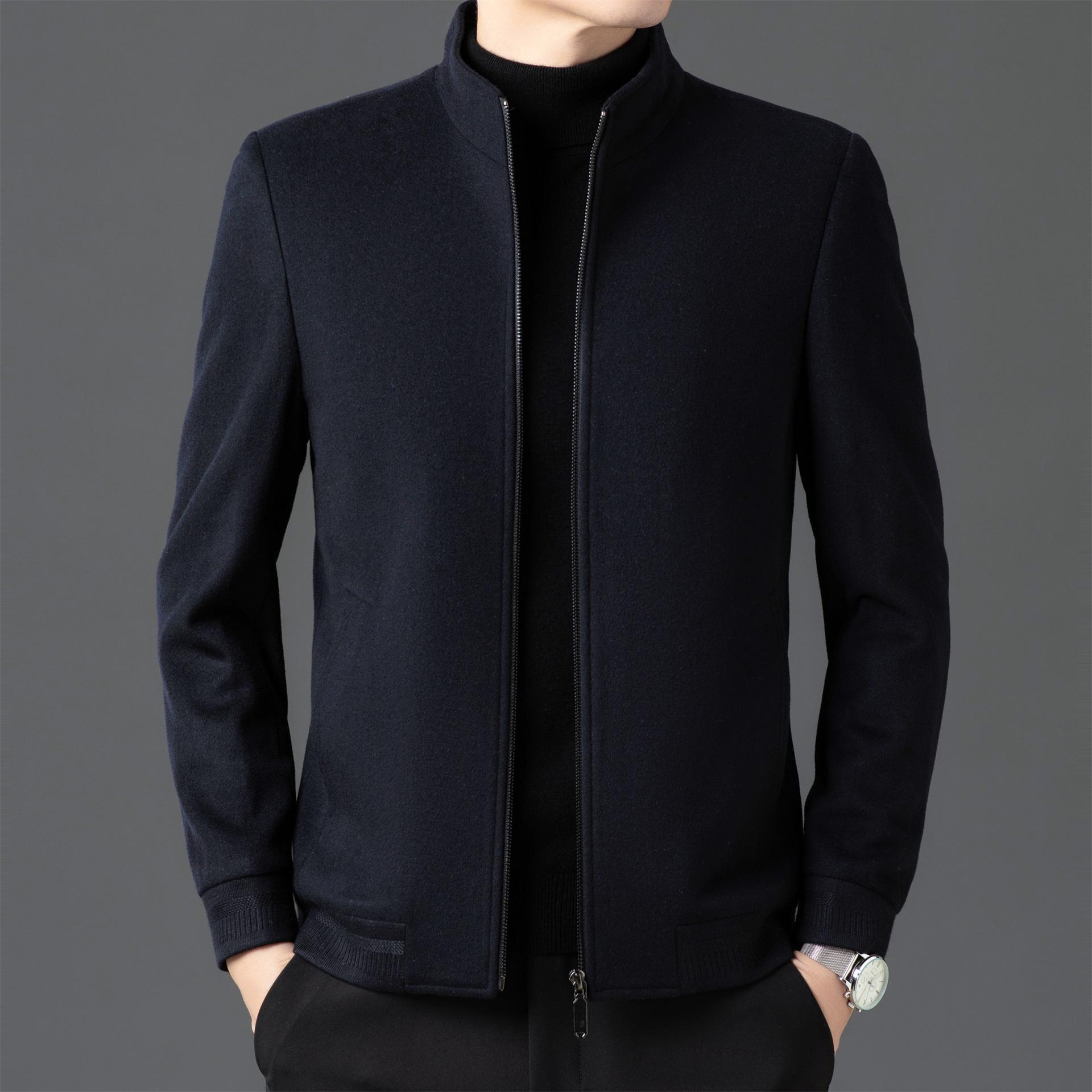 

Men s Double-Sided Cashmere Wool Coat, Short Stand Collar, Casual Dad s Jacket for Autumn/Winter. 175 темно-синього кольору