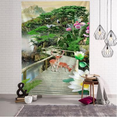 Wandteppich mit natürlicher Landschaft, schöner Wald, Fenster, Wasserfall, Landschaft, Wohnzimmer, Wand, Leinwand, Heimdekoration