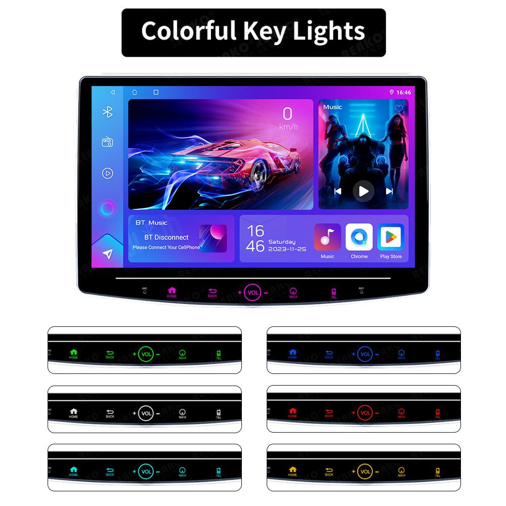 10.1 Inch Rotate Car Radio Knob Button Android Auto Apply Carplay DVD Multimedia Player Car Stereo GPS QLED Universal 1 Din