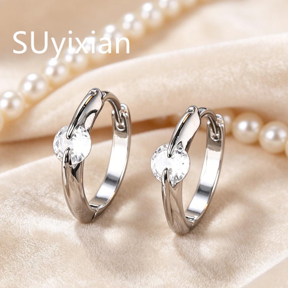 925 Sterling Silver Simple Fashion Glossy Zircon Earrings Birthday Party Anniversary Gift Ladies Jewelry серебряный