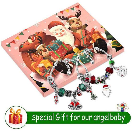 2025 Christmas Advent Calendar Bracelet Set 24 Day Countdown Jewelry Box with Santa Reindeer Tree Charms Surprise Xmas Gift