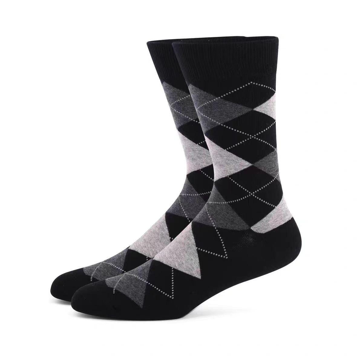 Men s Plus Size 47 Gentleman Formal Striped & Diamond Pattern Black Socks