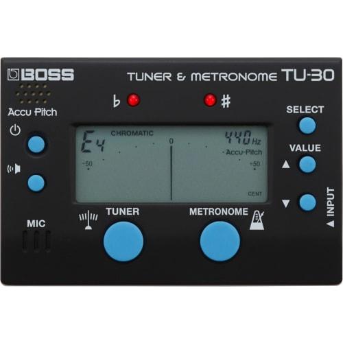 BOSS TU-30 Chromatic Tuner & Metronome with Built-in Mic/Input for Guitar, Bass, and Acoustic Instruments, AAA Battery Powered, Reference Tone Functio