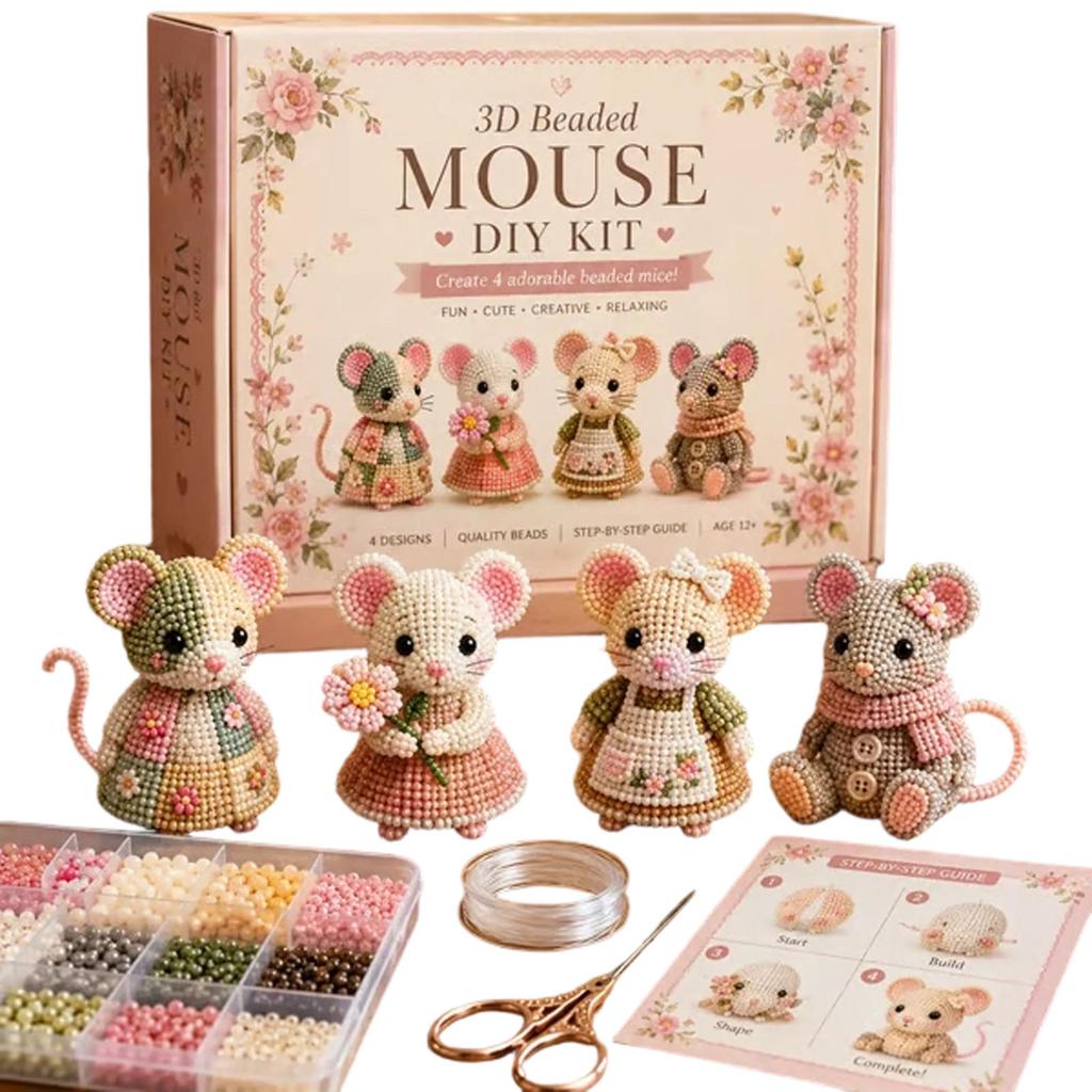 3D Beaded Mouse DIY Kit Complete Craft Set with Step by Step Guide Quality Beads Wire and Scissors for Handmade Animal Models Creative Fun Crafting