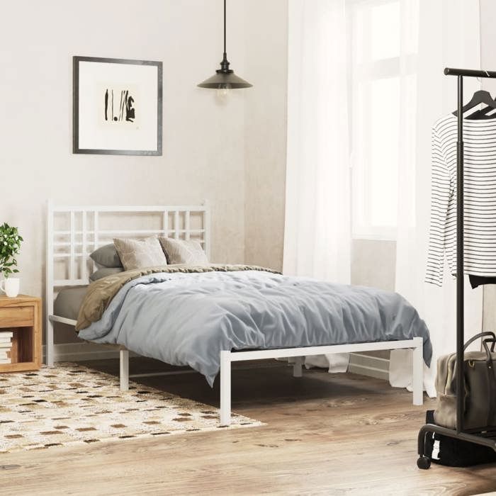 VidaXL Metal Bed Frames with Headboard, Single Bed with Slats and Legs, Indoor Bedroom Adult Bed, 376366