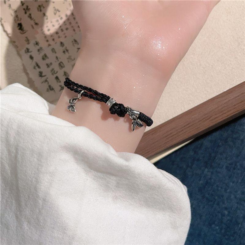 

Pummelo Original Hand-Woven Carrying Strap Special Interest Light Luxury Butterfly Auspicious Cloud Bamboo Joint Sterling Silver Bracelet Girls Gifts Butterfly Xiangyun Bamboo Hand Rope