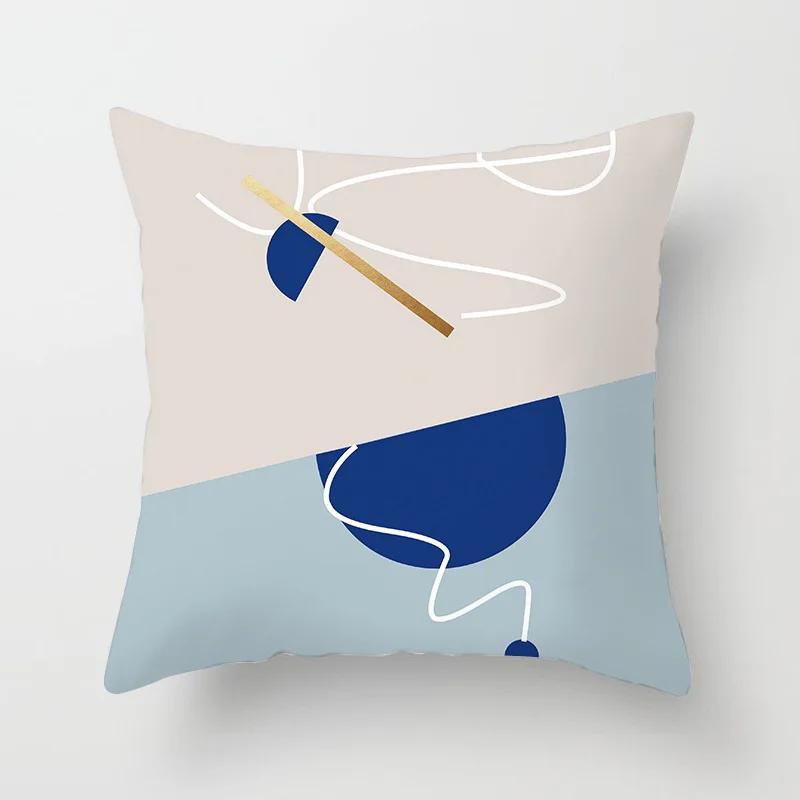 45x45cm Abstrakte Geometrische Berg Kissenbezug Blau Polyester Sofa Hotel Büro Sitzkissenbezug Heimdekoration