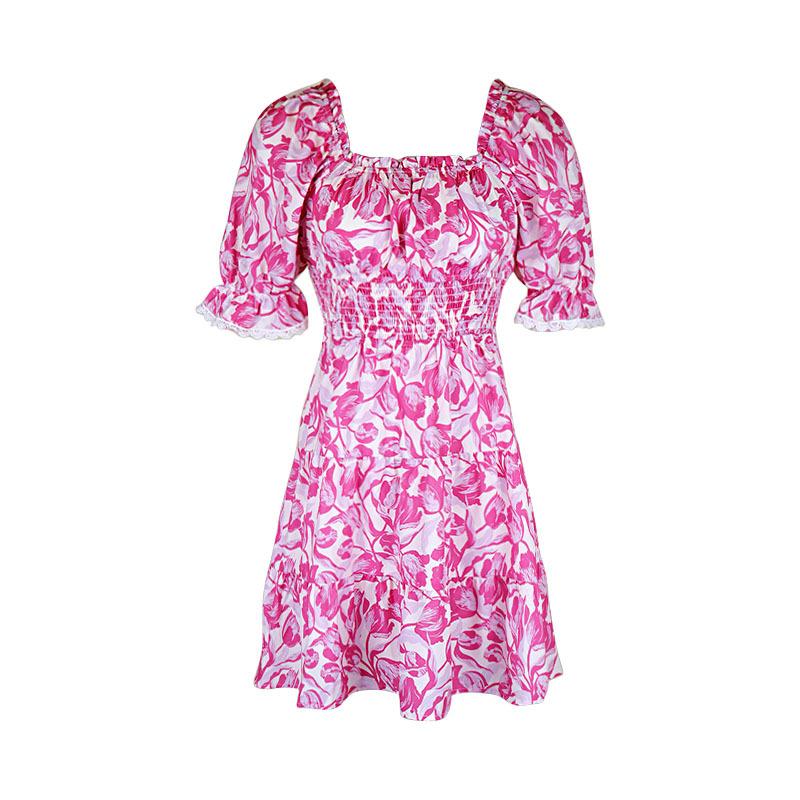 Letní dámské šaty Temperament s bublinkovým rukávem Elegantní kravatové šaty s krátkým rukávem