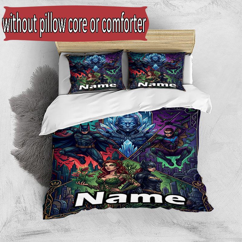 3pcs Duvet Cover Set (1*Duvet Cover + 2*Pillowcase, Without Core), Custom Name Batman Pattern Bedding Set, Home Bedroom Decor Gift