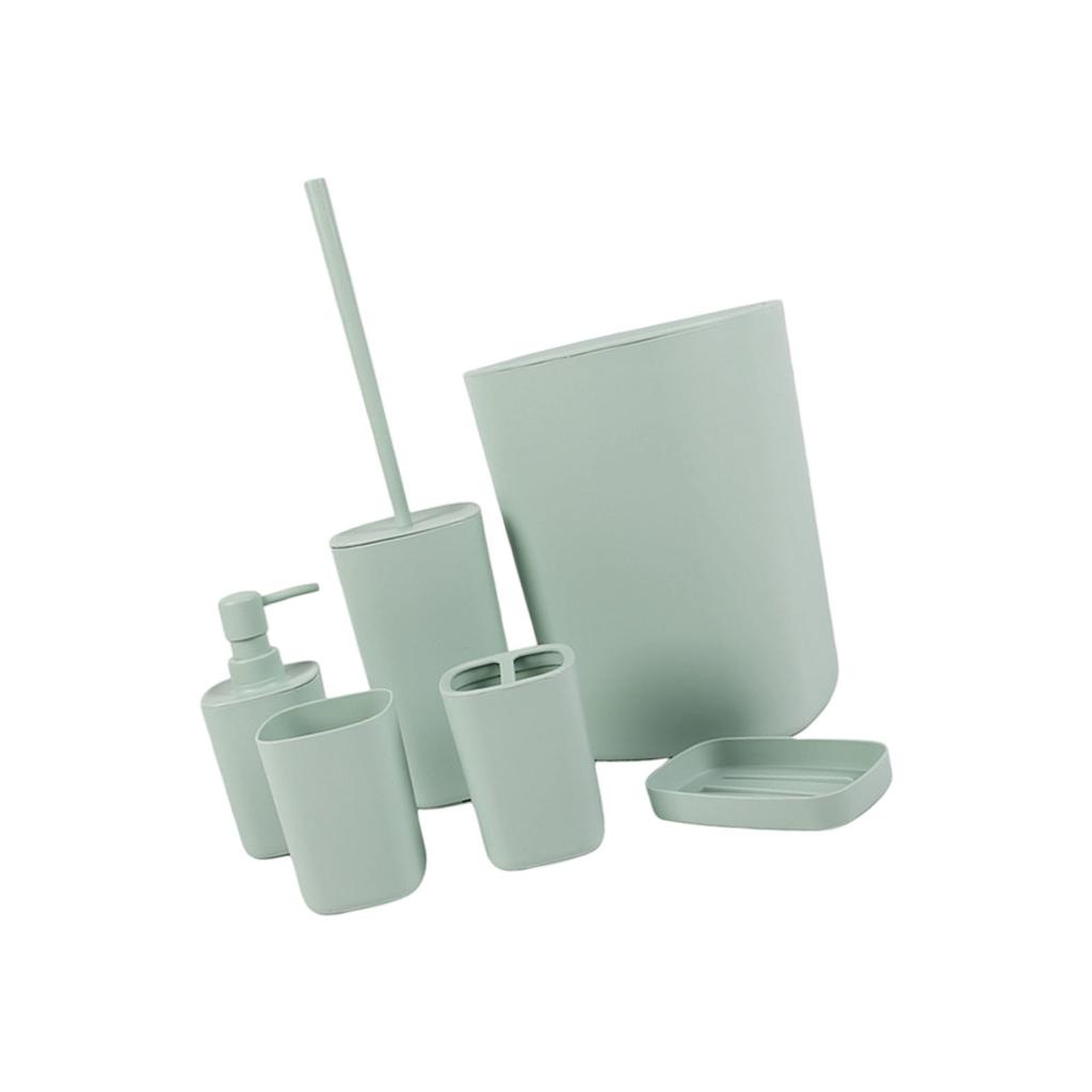 6 Piece Bathroom Set Plastic Toothbrush Holder Waste Bin Combo For Modern Bathroom Storage