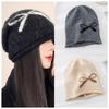 Bow Black Stack Hat Women's Autumn and Winter Warm Knitted Pullover Cold Hat Retro Big Head Circumference Showing Face Small Bag Head Hat