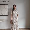 New Arrivals Women's Fashion Elegant Satin Printed Tie Waist Long Dress