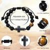 Kreuzarmbänder für Männer Jungen, 8MM Schwarze Natürliche Steine Perlen Religiöses Gebetsarmband Länge Verstellbar,pulseira masculina