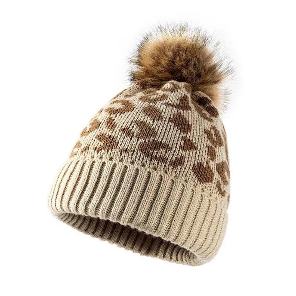 Cozy Leopard Print Hat Curled Edge Knitted Hat Casual Woolen Hat  Unisex