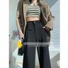 Petite High Waist Wide Leg Pants for Women - Spring/Autumn 145-150cm, Slimming Black Straight Leg