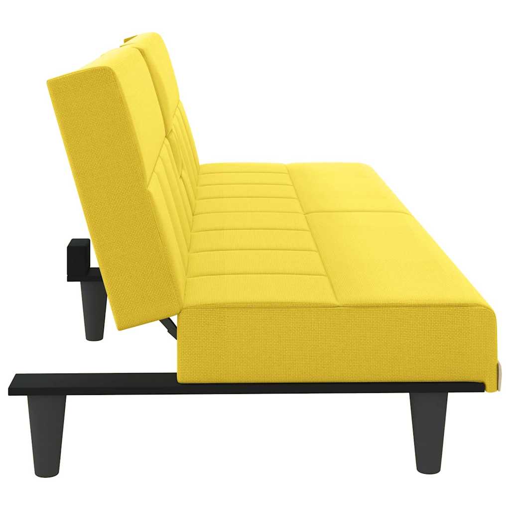 Yellow Beige Sofa Bed with Drink Holders